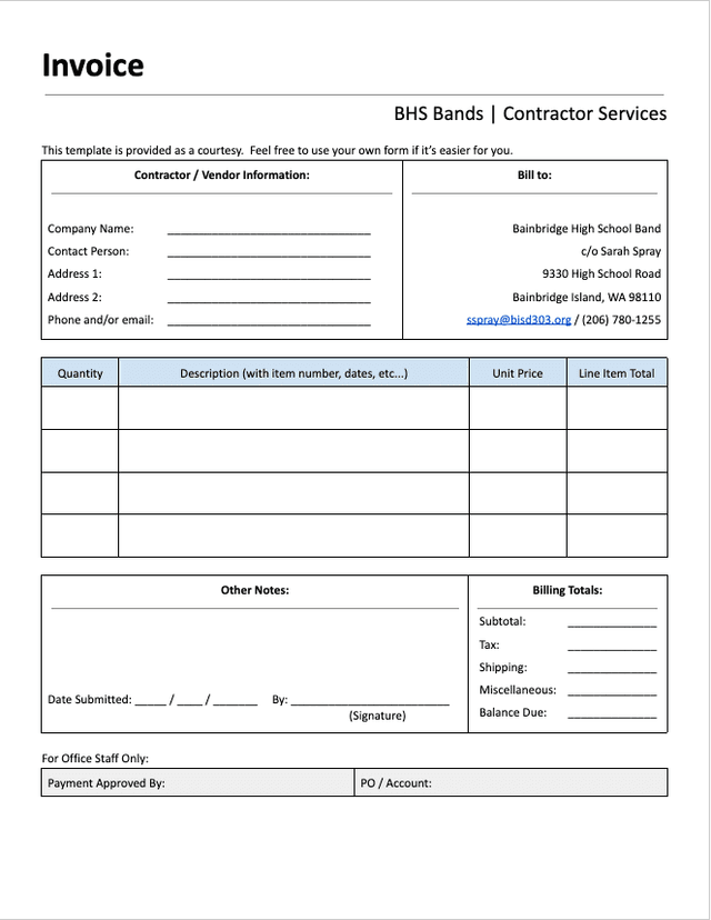 Thumbnail for Alternative Contractor Invoice (Google Docs)
