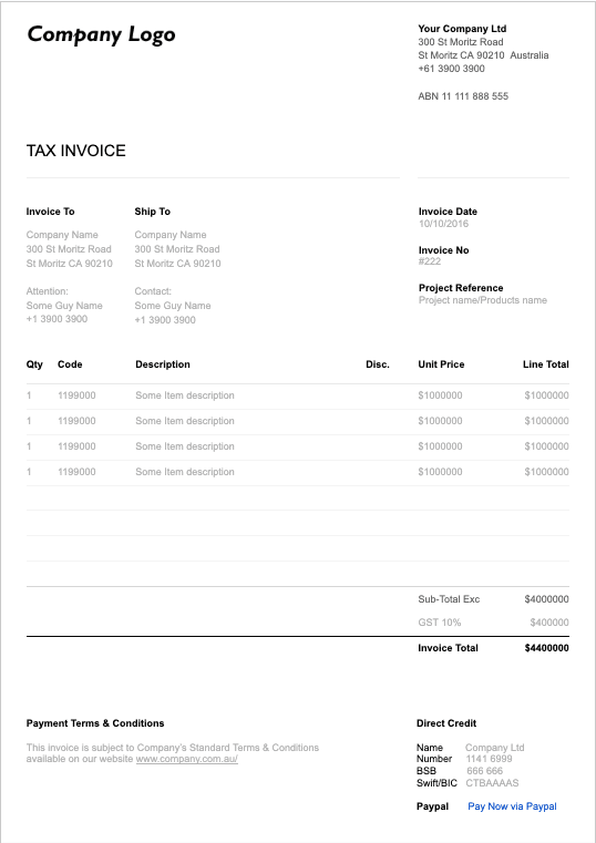 Thumbnail for Tax Invoice Template (Google Docs)