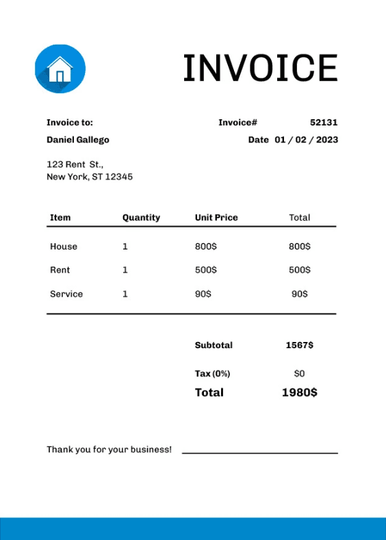Thumbnail for Rent Invoice Template (Word)