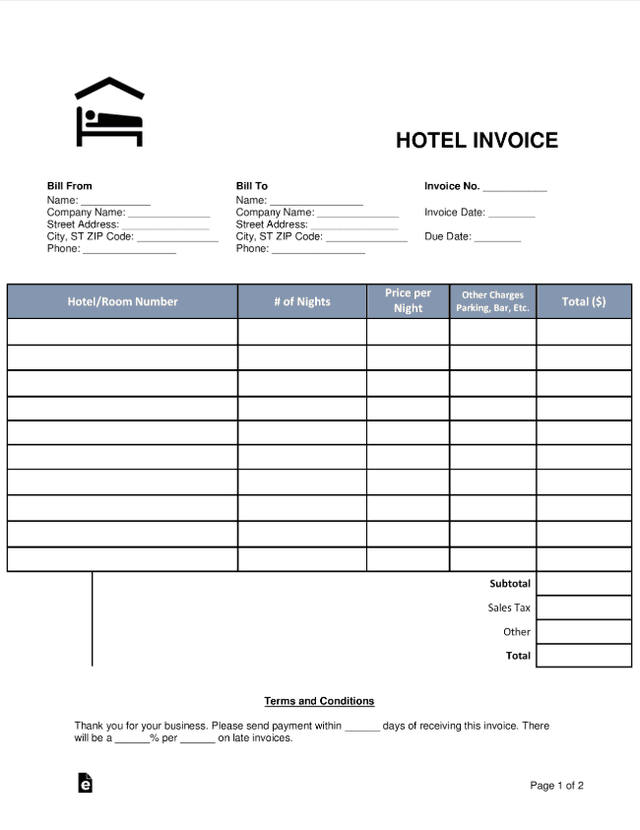 Thumbnail for Hotel Invoice Template (Word)