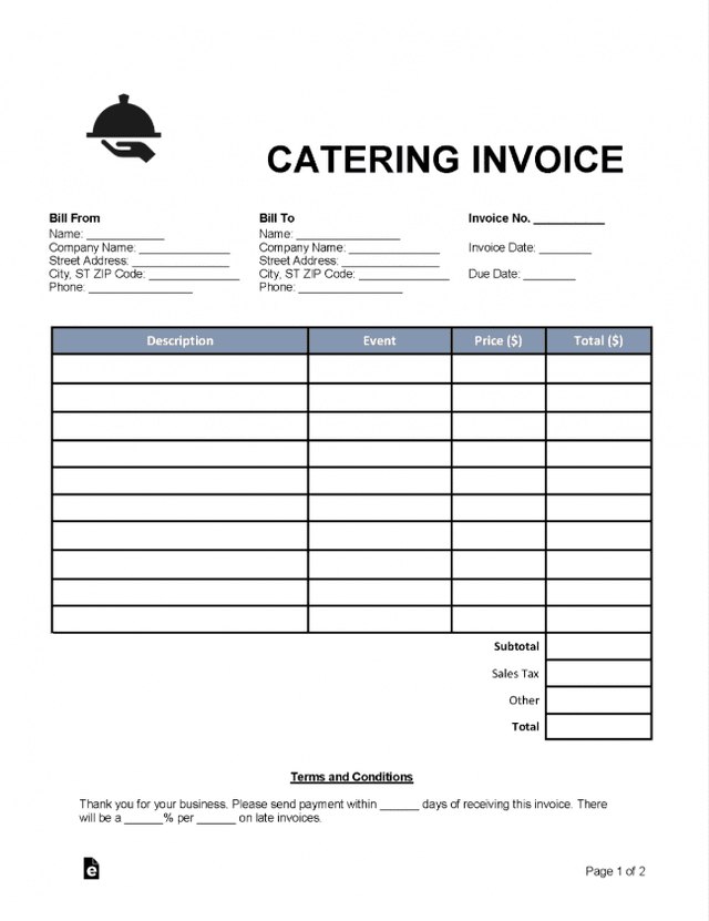 Thumbnail for Catering Invoice Template (Word)