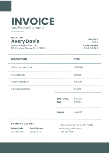Thumbnail for Simple Clean Contractor Invoice (Canva)