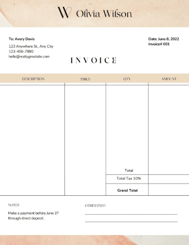 Thumbnail for Watercolor Neutral Professional Invoice (Canva)