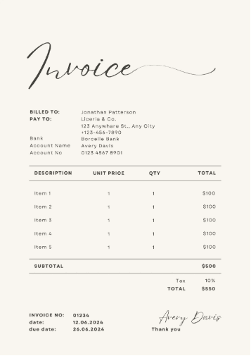 Thumbnail for Beige Aesthetic Minimalist Invoice (Canva)