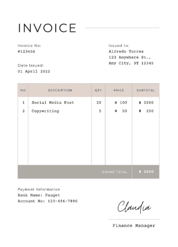 Thumbnail for White Minimalist Business Invoice (Canva)