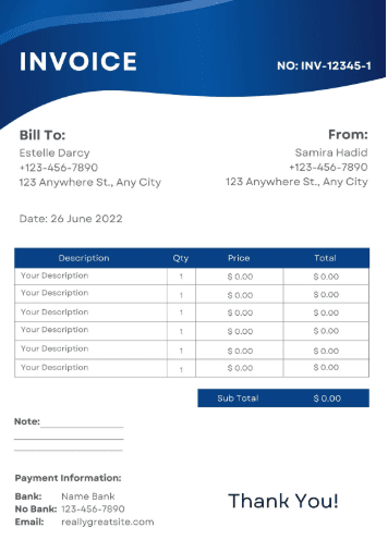 Thumbnail for Blue Modern Creative Professional Invoice (Canva)