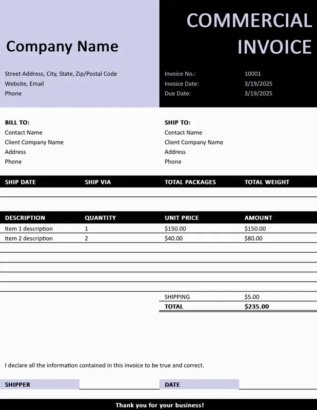 Thumbnail for Commercial Excel Invoice