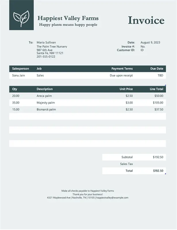 Thumbnail for Detailed Excel Service Invoice