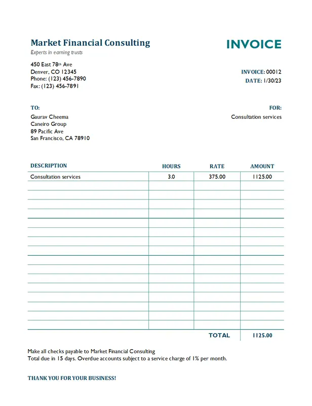 Thumbnail for Consulting Invoice (Word)