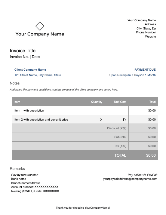Thumbnail for Commercial Invoice Template (Google Docs)